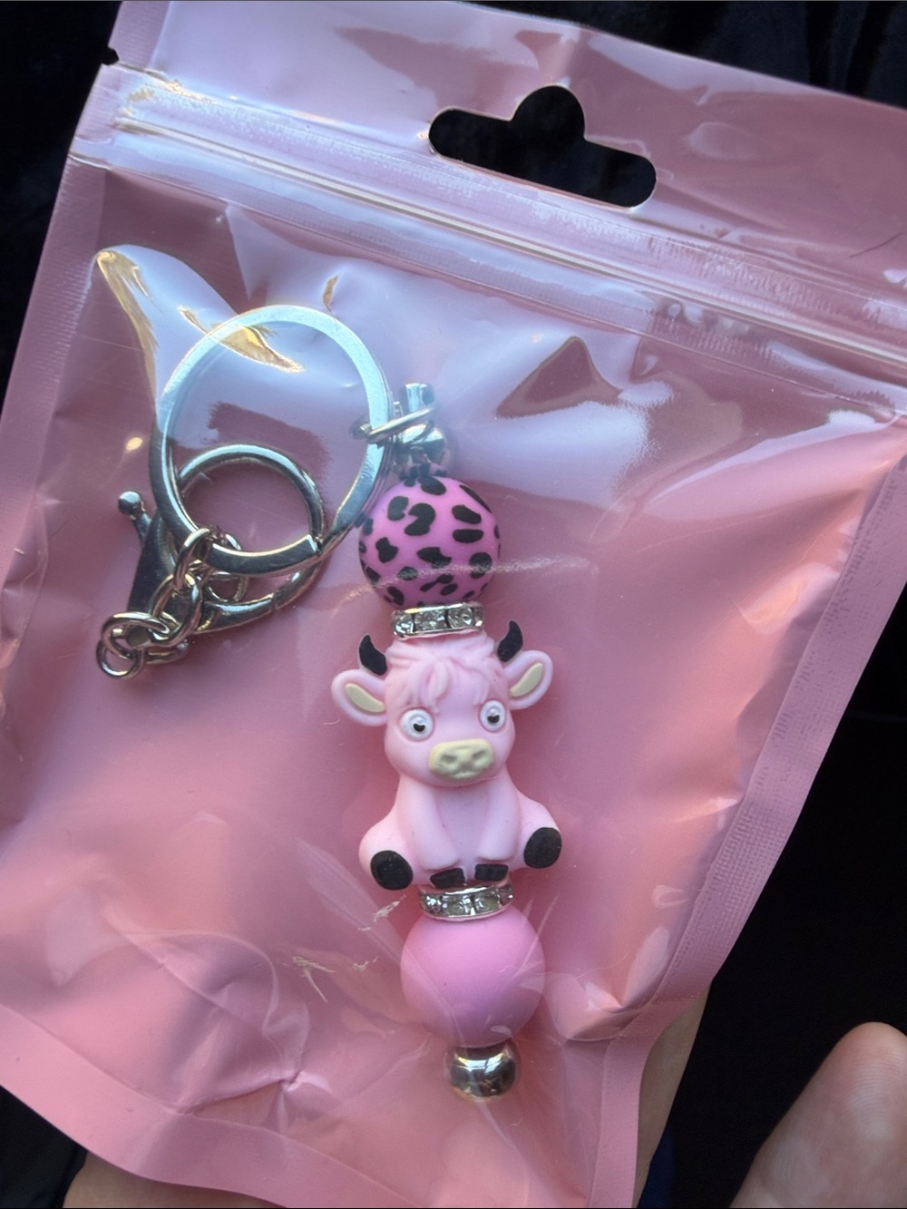 Pink Cow Charm Keychain Bag Accessory